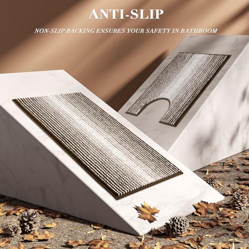 BSICPRO Bathroom Rugs Sets 3 Piece, Toilet Rugs U-Shaped Contour Bath Mat Set, Long Striped Absorbent Non Slip Chenille Shower Mat, Brown - color: Brown, size: 20"x47"+16"x24"+ U Shape 20"x24"