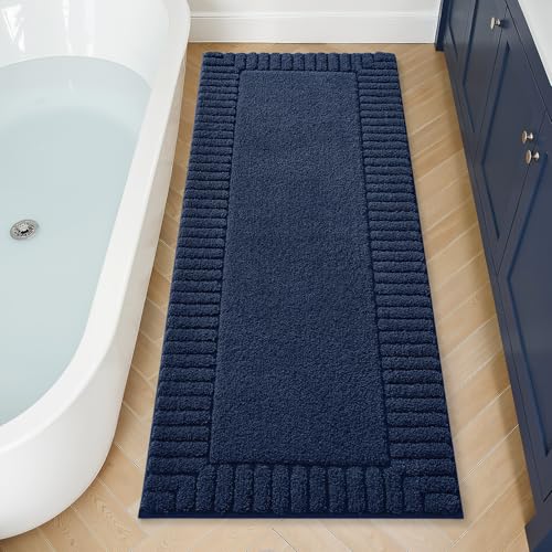 LUMI Bathroom Rugs Non Slip with Rubber Backing, Extra Soft Plush Microfiber Bath Rug Absorbent, Machine Washable Bath Mat Quick Dry for Tub, Shower, Hotel, Blue, 24"x60" - color: Blue, size: 24" x 60"