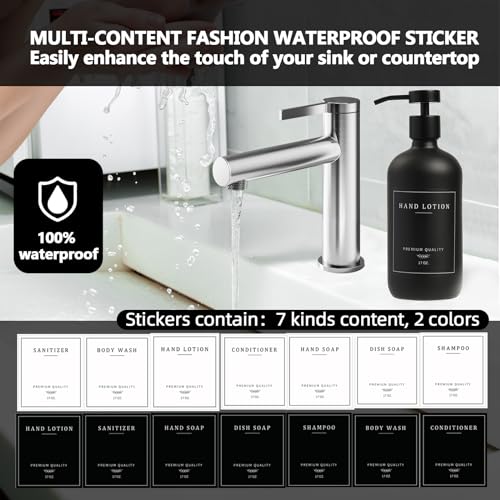 Black Soap Dispenser - Kitchen Hand Dish Soap Dispenser, Glass Bathroom Soap Lotion Dispenser with Tray, Dishwashing Liquid Dispenser, 14 Stickers, Black Bottle/Black Pump-pd - color: Black Bottle/Black Pump + Tray