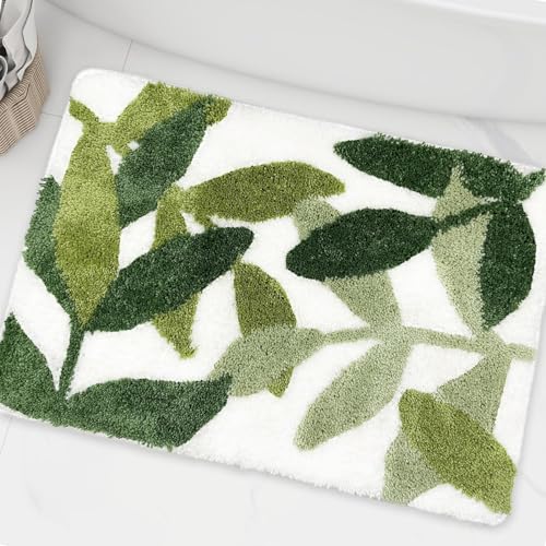 Green Bathroom Rugs - 31.5 X 19.5IN Leaf Bath Mat Microfiber Strong Water Absorbent Bath Rugs Non-Slip Bathmat for Bathroom Shower Tub - color: Leaves C, size: 1'8" x 2'8" (Rectangular)