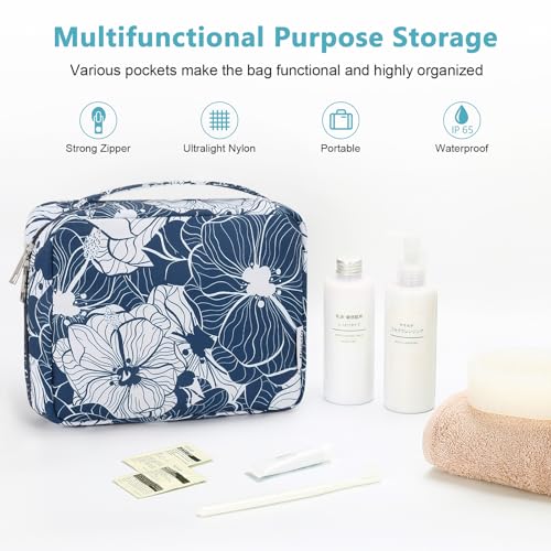 Mossio Hanging Toiletry Bag with Sturdy Hook - Large Portable Cosmetic Makeup Travel Organizer for Men & Women - color: Blue Lotus