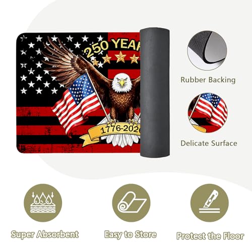 Flag Kitchen Rugs Set, Patriotic Anti-Fatigue Mats with American Flag & Eagle, 2-Piece Non-Slip Wipeable Rubber Mats, Washable Cushioned Rug for Sink Laundry, 15.7"×27.5" + 15.7"×47" - color: 250th-2, size: 15.7×27.5+ 15.7×47
