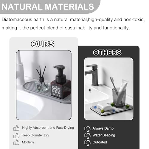 2PCS Water Absorbing Stone Tray, Fast Drying Diatomite Stone Sink Tray for Bathroom Sink & Kitchen Counter Faucet Organizer, Soap Dish Dispenser Vanity Organizer,Light Gray-11.8"x4" - color: Light Gray-2p