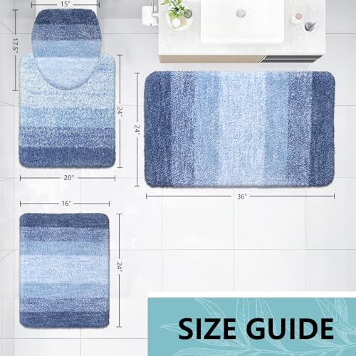 Arotive Microfiber Bathroom Rugs Sets 4 Piece with Extra Soft Absorbent Bath Mats, Machine Wash Dry U-Shaped Contour Rug and Toilet Lid Cover for Bath Tub, Toilet and Shower, Light Blue - color: Light Blue, size: 36" X 24" + 24" X 16" + 24" X 20" + 17.5"