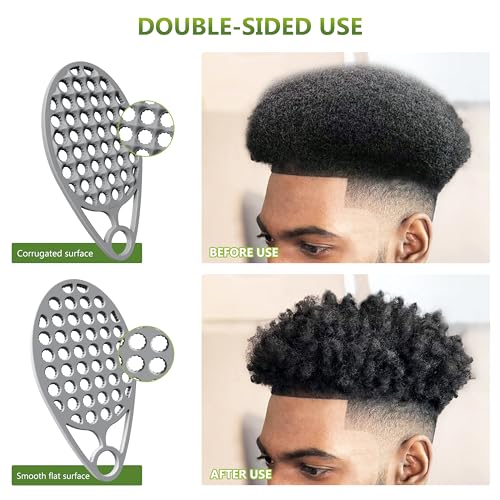 KOUPA Silicone Afro Twist Brush with Pick Comb - Easy Clean Dual-Sided Design with Textured Holes for Defined Afro Curls, Suitable for Coily Hair Men & Women, Grey - color: Gray
