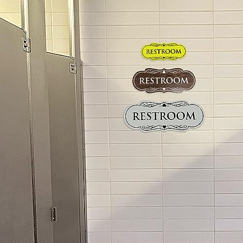 All Quality Designer Restroom Wall or Door Sign - Bathroom Signage | Durable Plastic and Easy Installation | (Multipacks) - color: Black / Gold, size: 3-1/2" x 9" - Large (5 Pack)