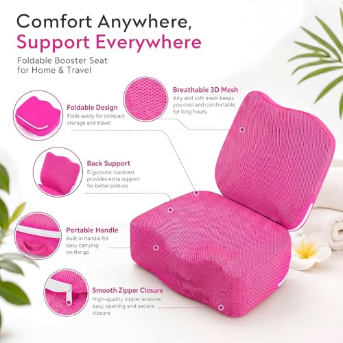 Yerliker 1 Pcs Foldable Hot Tub Booster Seat for Adults Adjustable 2 Heights up to 6.3", Weighted Booster Seat 3D Air Mesh Hot Tub Accessories Quick Dry Micro Dot Non Slip for Spa Bathtub Pool (Pink) - color: Pink