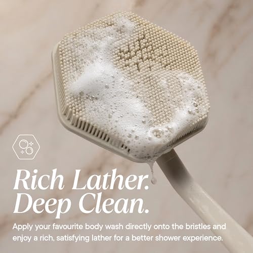 TOOLETRIES Silicone Back Scrubber for Shower, Bath Brush - Sand | Long ergonomic handle and non-slip grip make exfoliating hard-to-reach areas simple and comfortable. - color: Sand