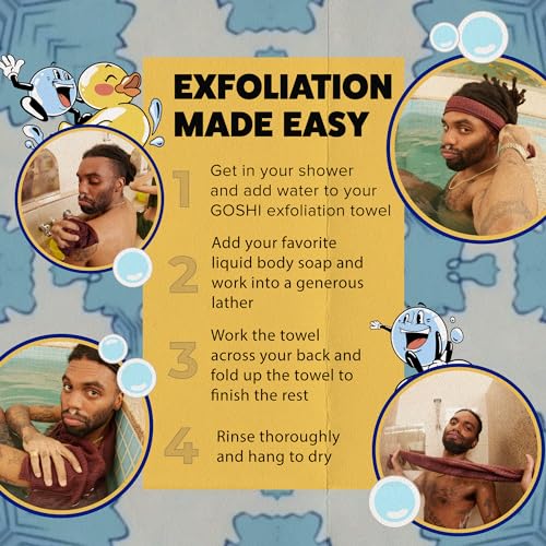 GOSHI Exfoliating Shower Towel - Long Body Scrubber for Back Acne, KP & Smooth Skin - Durable Rip-Resistant Weave, Quick-Dry Nylon Washcloth - Ethically Crafted in Gunma, Japan - Red - color: Red