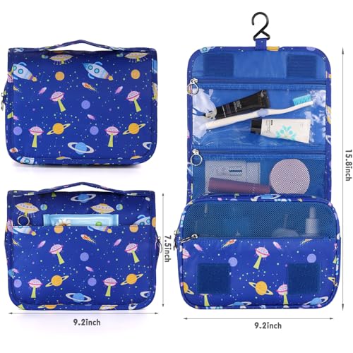 Kids Hanging Toiletry Bag for Boys, Travel Toiletry Bag for Little Young Boys Waterproof Wash Bag Toddler Traveling Toiletries, Space Blue - color: Space Blue