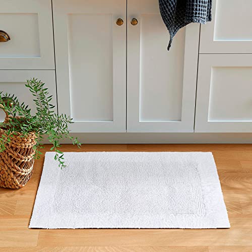 Savi Home Bath Mat Rug 17"x24" White, 100% Pure Cotton, Super Soft Bath Rugs, Plush & Absorbent, Hand Tufted Heavy Weight Construction, Full Reversible Step Out Rugs - color: White, size: 1'5" x 2' (Rectangular)