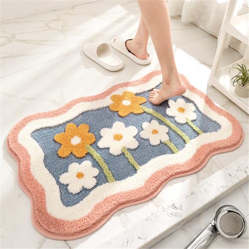 Floral Shag Bath Rug, Extra Soft, High Absorbent, Non-Slip Plush Shaggy Bath Carpet, Machine Washable, Great for Bathroom Floor, Tub and Shower, (19.68"x 31.49", Flowers) - size: 1'8" x 2'7" (Rectangular)