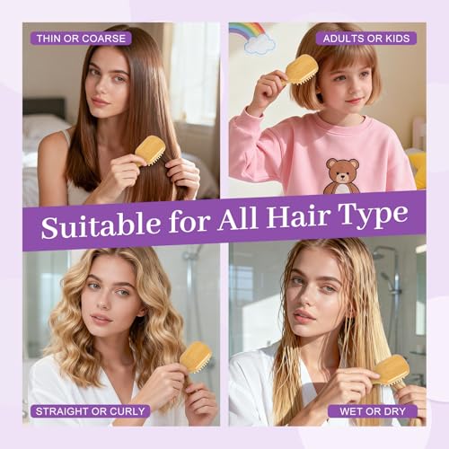 3-Pack Bamboo Hair Brush Set - Eco-Friendly Detangling Combs, Natural Bamboo Hair Comb for All Hair Types, Sustainable Hair Care Gift Set