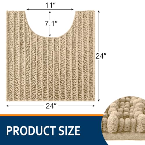 Smiry Bathroom Toilet Rugs U Shaped 24x24, Extra Soft Absorbent Non Slip Rubber Backing Chenille Contour Bath Rugs for Toilet, Machine Washable Contoured Bath Mats, Beige - color: Beige, size: 24'' X 24''