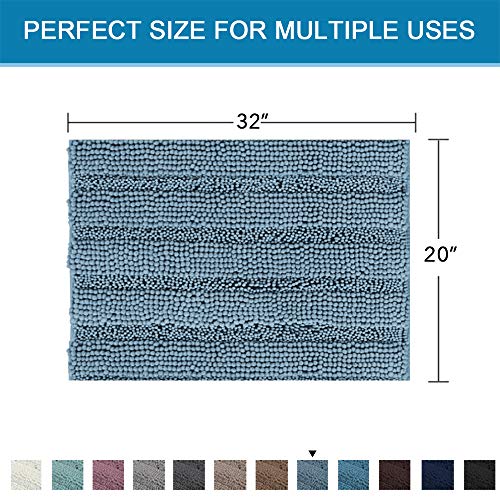 H.VERSAILTEX Bath Mats for Bathroom Non Slip Luxury Chenille Striped Bath Rug Absorbent Non Skid Fluffy Soft Shaggy Rugs Washable Plush Carpet Mats for Bath Room, Tub - color: Stone Blue, size: 20" x 32"