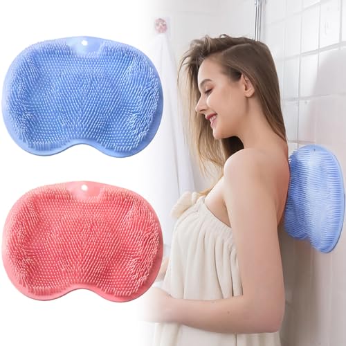 VOPHIA 2 Pack Shower Back & Foot Scrubber,Wall Mounted Back Scrubber Silicone Bath Massage Cushion Brush with Suction Cups,Bathroom Wash Foot Mat Exfoliating Dead Skin Foot Brush (L-Pink Blue) - size: L-Pink Blue 2pcs