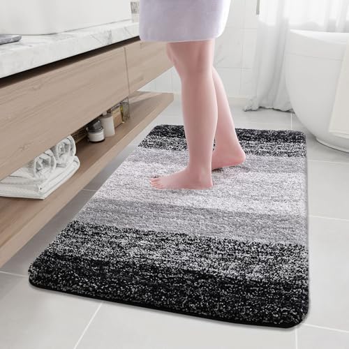 Arotive Microfiber Bathroom Rugs, Shaggy Soft and Absorbent Bath Rug, Thick Plush Machine Washable Dry Bath Mats for Bathroom, Tub and Shower, 50x30, Black, Rectangular - color: Black, size: 50" X 30"