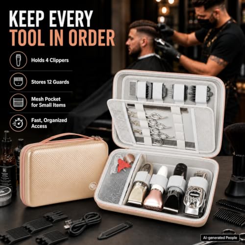Boobowl Hard Travel Case for Hair Clippers, Hair Cutting Barber Supplies Organizer Bag, Trimmer Storage Holder for Ufree/for Wahl/for Andis Men Razor Guard Grooming Kits -Gold - color: Gold