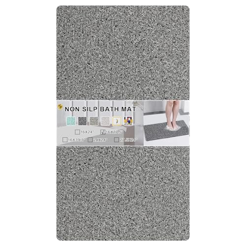 0.6" Extra Thick Non Slip Shower Mat, PVC Loofah Shower Mat with Drain, Quick Drying Bath Mat for Inside Shower, Bathtub Mats Foot Scrubber for Elderly, Bathroom, Kitchen, Wet Areas(Grey 16x27) - color: Grey, size: 27" x 16" (Rectangular)