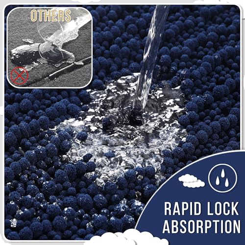 Yimobra Bathroom Rugs Non Slip Washable - Ultra Soft Absorbent Chenille Bath Mat, Quick Dry Shaggy Floor Carpet for Tub Shower, Navy Blue Home Decor Accessories, 24x17 Inch - color: Navy Blue, size: 24" X 17"