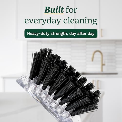 Cuisinart Dish Brush with Handle, 2 Pack, Firm Bristles | Multi-purpose dish scrubber for plates, pots, and pans, deep cleaning removes grease, safe for nonstick, built-in scraper - color: Rectangular- Black