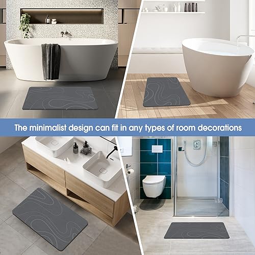Veeloim Stone Bath Mat Diatomaceous Earth Shower Mat Non-Slip Super Absorbent Diatomite Stone Bath Mats for Bathroom Floor Quick Drying Natural Easy to Clean - color: Line2-grey