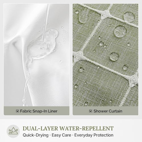 River Dream Sage Green Farmhouse Shower Curtain with Snap-in Liner, No Hooks Needed,with Magnets,with Tassels,Water Repellent&Machine Washable,36x74Inch - color: Sage Green-window, size: 36"W x 74"L (Pack of 1)