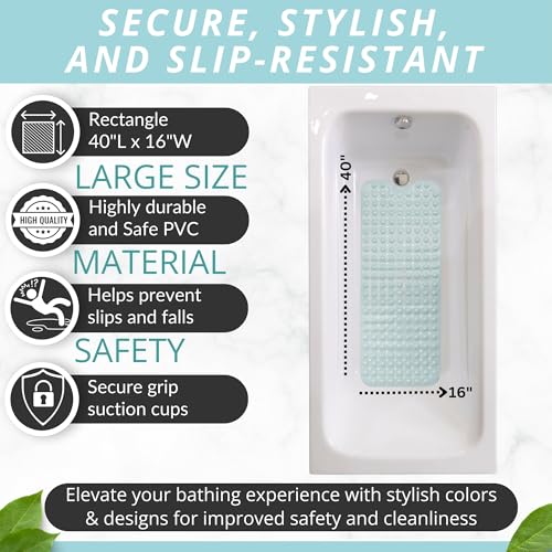 ENKOSI Bath Mat - Large Non Slip Bathtub & Shower Mat - Extra Long 40 x 16 Inch Bathroom Mats for Tub Nonslip Anti Slip Bathmats (40x16 Mint Green 1-Pack) - color: Mint Green