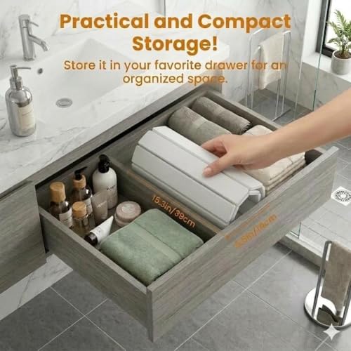 Premium Foldable Stone Bath Mat - Ultra Absorbent Quick Drying Compact Easy to Store & Clean Non-Slip Diatomaceous Earth Bath Shower Mat (White) - color: White