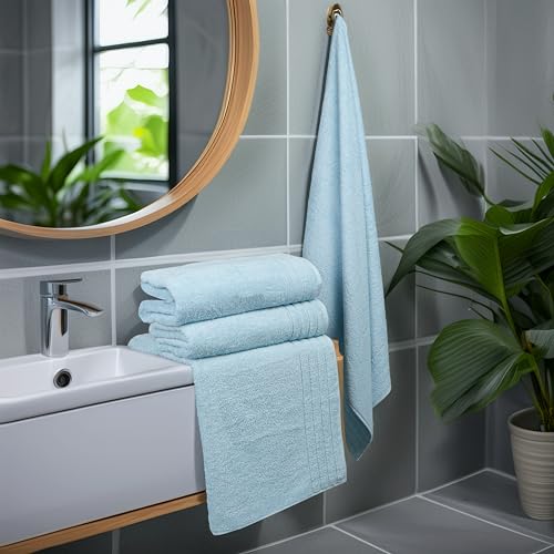 Tens Towels Pack of 4 Extra Large Bath Towels 30 x 60 Inches, 100% Cotton, Larger & Lighter Weight, Quicker to Dry, Super Soft and Absorbent, Perfect for Bathroom, Sky Blue - color: Sky Blue