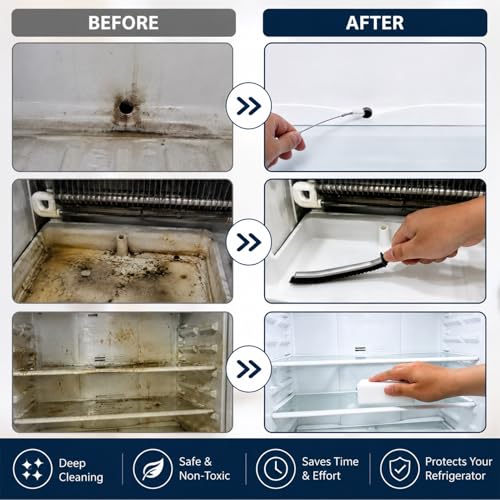 XANGNIER 10 Pcs Refrigerator Water Line Cleaning Kit,Refrigerator Drain Cleaner Tool–53.8Inch Flexible Drain Brush,Syringe,Unclog Fridge&Ice Maker Cleaner Tools for Ice Dispenser,Sink,AC Drain Line - size: 10 pcs
