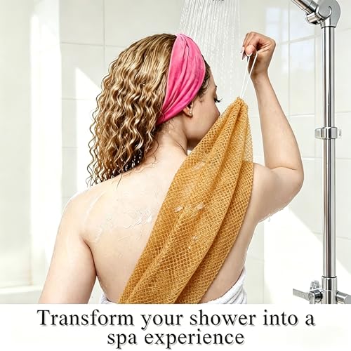 Exfoliating Bath Towel Set for Women Strong Cleaning Back Scrubber - color: Orange