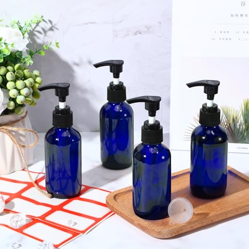 Tanlade 12 Pcs Glass Pump Bottle Dispenser 4 oz Travel Bottles with Pump Refillable Glass Containers for Toiletries Lotion Liquid Soap Shampoo Essential Oils Cosmetic Travel Accessories(Blue) - color: Blue