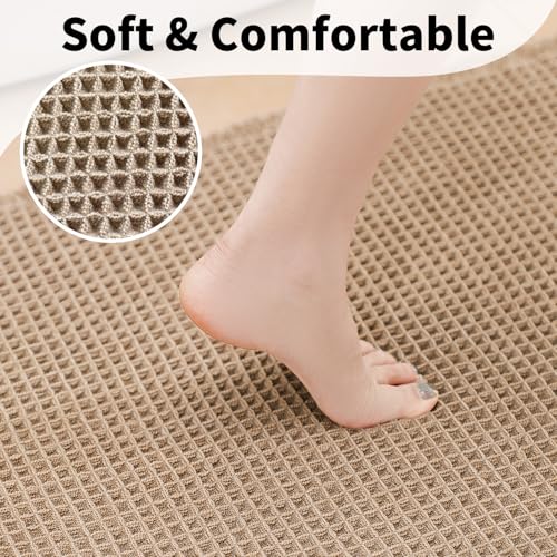 Waffle Runner Bath Mat - Long Boho Bathroom Rugs Non Slip Washable, Super Absorbent & Quick Dry, Soft Bath Mat Farmhouse Bathroom Decor, 24'' x 72'', Khaki - color: Khaki, size: 24'' X 72''