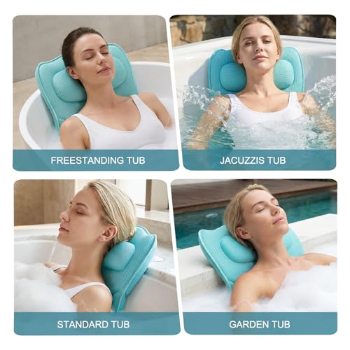 Extra Long Thick Full Body Bath Pillow for Tub with Lumbar Pillow- Luxury 4D Air Mesh Bathtub Pillow with Head, Shoulder & Back Support, Non-Slip Bath Cushion with Suction Cups-Lake Blue - color: Lake Blue