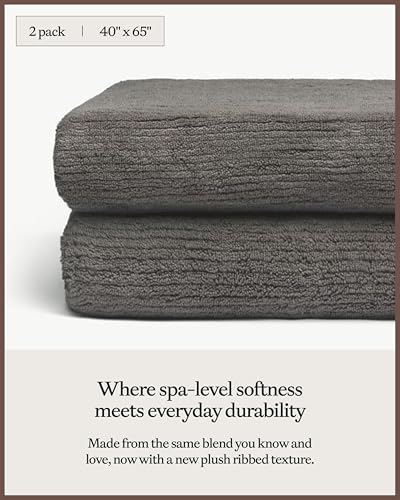 Cozy Earth Ribbed Bath Sheet Set - 60% Cotton 40% Viscose from Bamboo Bath Sheets - Soft & Absorbent Textured Ribbed Pattern - 2 Pack Charcoal - color: Charcoal, size: Bath Sheet