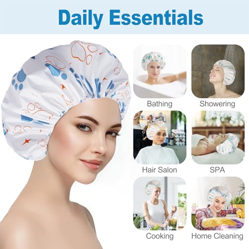 6 PCS Shower Caps for Women, Double Side Waterproof Shower Cap, Reusable Elastic Bath Caps for Shower, EVA Bathing Shower Caps, Bath Hair Caps - Paw - color: Paw