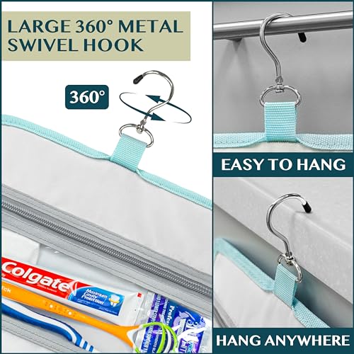 PAVILIA Travel Hanging Toiletry Bag for Women Men, Large Capacity Makeup Bag Kit, Waterproof Cosmetic Storage Organizer Case for Bathroom Shower - color: Teal Chevron, size: Large