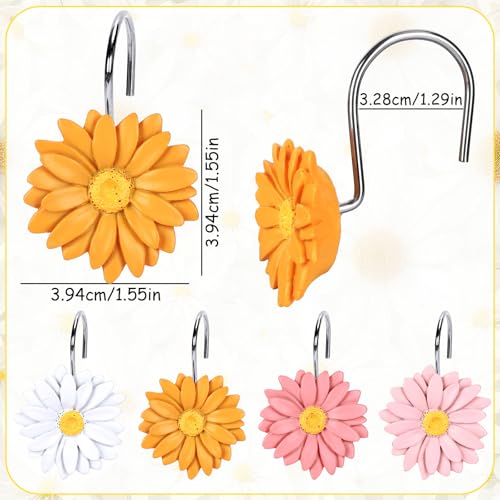 Whaline 12Pcs Boho Daisy Shower Curtain Hooks Summer 4 Colors Flower Shower Rod Rings Floral Decorative Curtain Hanger Hooks for Living Room Bedroom Bathroom Decor - color: Boho Colors