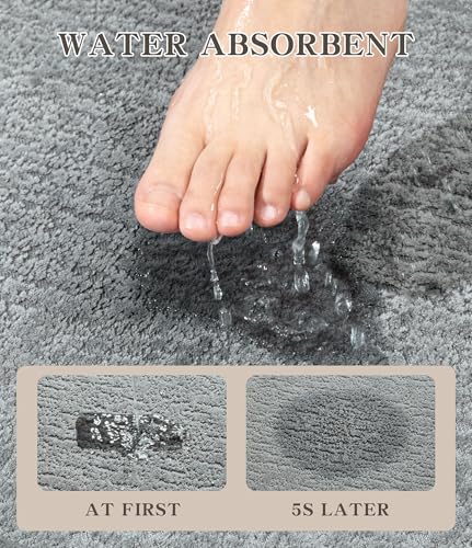 chakme Bathroom Rug Sets 5 Piece, Ultra Thin Quick Dry Bath Mat Set, Absorbent Bath Mat for Bathroom Non Slip Machine Washable, (Light Grey, 5 Piece) - color: Light Grey, size: 5piece