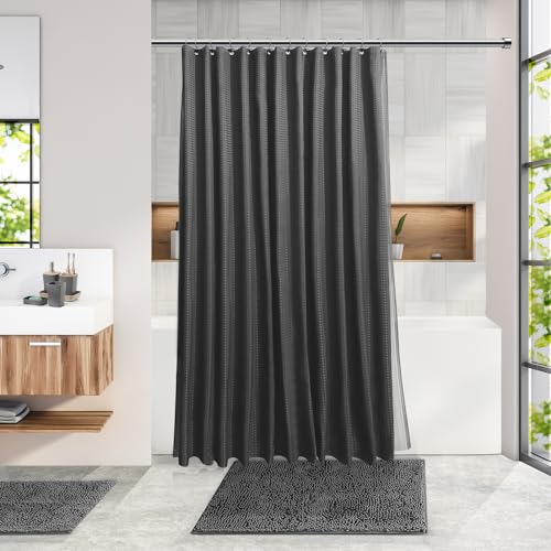 Clara Clark Bathroom Accessories Set - Bathroom Set with Adhesive Corner Shower Caddy Hanging, 25PC Bathroom Accessory Set, Grey Shower Curtain Set, Toilet Brush, Trash Can & Soap Dispenser - color: Grey, size: Complete Set + Shower Caddy