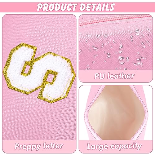 URSKYTOUS Patch Makeup Bag Travel Small Cosmetic Bag Pink PU Makeup Pouch Zippered Personalized Preppy Initial Skin Care Stuff Bag for Women Birthday Gift Teen Girl Gifts Trendy Stuff(S) - color: Pink, size: S