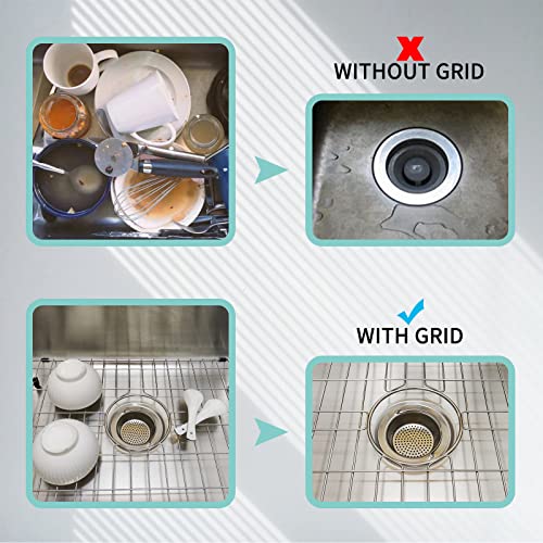 Kitchen Sink Grid 26-1/8"x14-1/4 - Heavy Duty Kitchen Sink Protector with Built-in Strainer & Center Drain, Non-Slip Rubber Feet & Scratch Resistant Bottom Guard - size: 26.12 in x 14.25 in, style: Center Drain