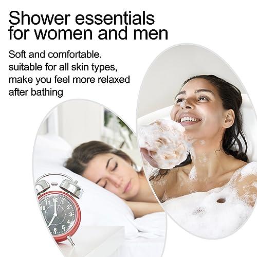 Fishent Bath Loofah Sponge, 3 Pack loofahs Exfoliating Body Scrubber, 60g Soft Mesh Pouf Shower Puffs, Loofa for Women and Men - style: 60g-Blue-White-Green