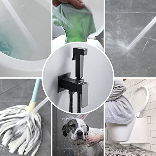 SHAMANDA Warm Water Bidet Sprayer for Toilet with Hot and Cold Brass Rough-in Valve, Stainless Steel Handheld Bidet Attachment Set for Feminine, Pets and Baby Diaper Wash, Matte Black, BDS08-7 - color: Matte Black, style: Hot & Cold Water Modes-Square