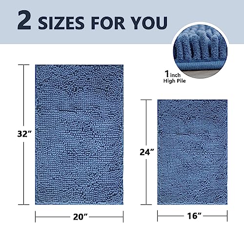 BOANKODU Bathroom Rugs Sets 2 Piece, Extra Soft Chenille Bath Mat Absorbent Bathroom Rug, Bathroom Mat with PVC Non-Slip Bottom, Machine Washable Bath Rugs (32x20 Inch + 24x16 Inch, Deep Blue) - color: Deep Blue, size: 16" x 24" + 20" x 32" (Rectangular)