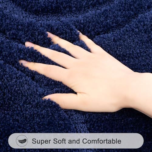 HEBE Bathroom Rugs Sets 5 Piece, Soft Absorbent Microfiber Bath Mat for Bathroom, Non Slip Washable Bath Rug Set with Toilet Cover, Bath Runner and U-Shaped Contour Toilet Rug, Navy Blue - color: Navy Blue, size: 18"x26"+20"x32"+20"x48"+U20"x24"+Cover19"x