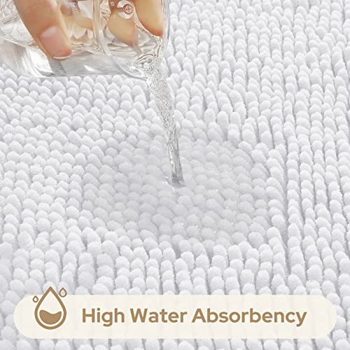 HOMEIDEAS 3 Pieces Bathroom Rugs, Ultra Soft Non Slip Absorbent Chenille Toilet Bath Mat Set (White) - color: White-white, size: 17"x24"+20"x32"+U Shape 20"x24"