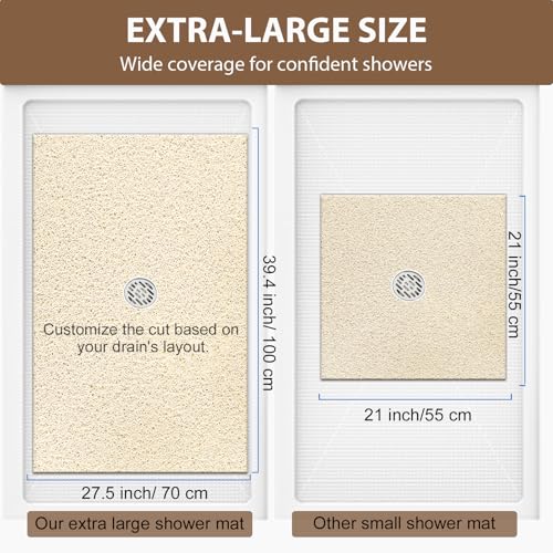 Shower Mat Non Slip: 39.4 x 27.5 Inch Extra Large Shower Mats for Inside Shower with Drain Hole - Soft PVC Loofah Anti Slip Shower Stall Mat for Walk-in Shower and Bathroom, Quick Drying - color: Khaki, size: 39.4" x 27.5" (Rectangular)