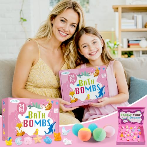 Bath Bombs for Kids with Surprise Inside, 24 Pack Kids Bath Bombs with Toys Inside Gift Set, Kid Bubble Bath Fizzy for Girls Boys with Bath Toys - color: Pink Edition